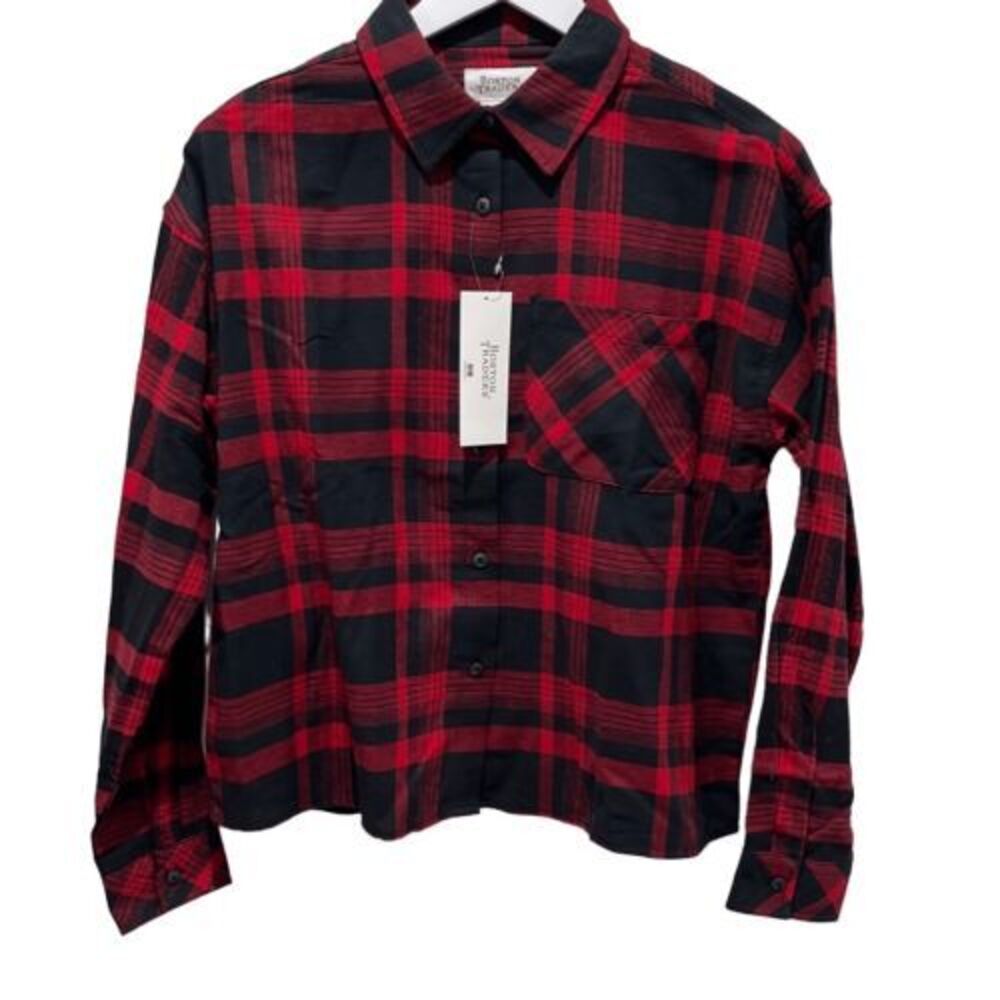 New BOSTON TRADERS button up shirt‎ small red black plaid shirt Buffalo Nature